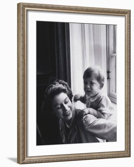 Queen Elizabeth and Prince Charles at Buckingham Palace, London, England-Cecil Beaton-Framed Photographic Print