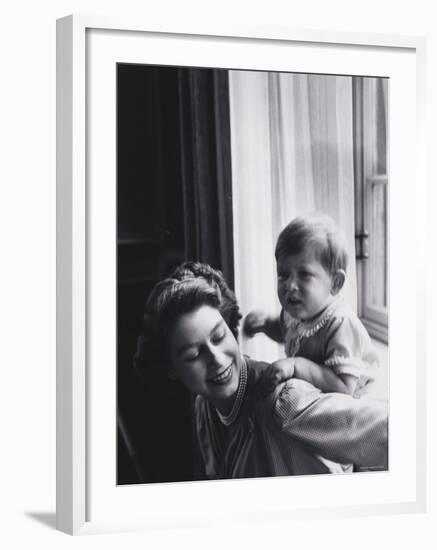 Queen Elizabeth and Prince Charles at Buckingham Palace, London, England-Cecil Beaton-Framed Photographic Print