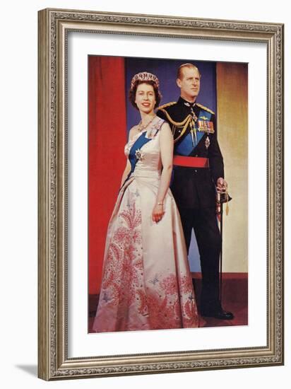 Queen Elizabeth and Prince Phillip-null-Framed Art Print