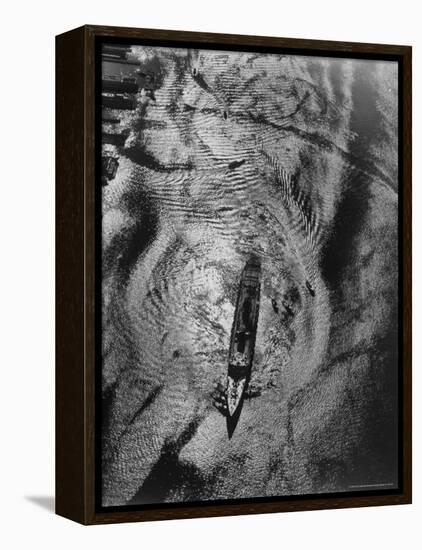 Queen Elizabeth Being Nosed Into Her Berth on Hudson River seen from Helicopter on Ocean Liner-Margaret Bourke-White-Framed Premier Image Canvas