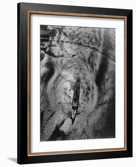 Queen Elizabeth Being Nosed Into Her Berth on Hudson River seen from Helicopter on Ocean Liner-Margaret Bourke-White-Framed Photographic Print