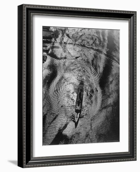 Queen Elizabeth Being Nosed Into Her Berth on Hudson River seen from Helicopter on Ocean Liner-Margaret Bourke-White-Framed Photographic Print