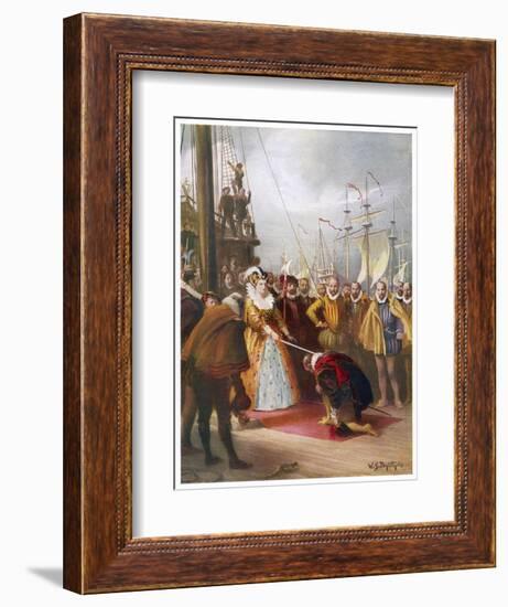 Queen Elizabeth I Knights Francis Drake on His Ship "Golden Hind" after His Round the World Voyage-W.s. Bagdatopulos-Framed Art Print