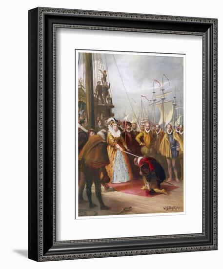 Queen Elizabeth I Knights Francis Drake on His Ship "Golden Hind" after His Round the World Voyage-W.s. Bagdatopulos-Framed Art Print