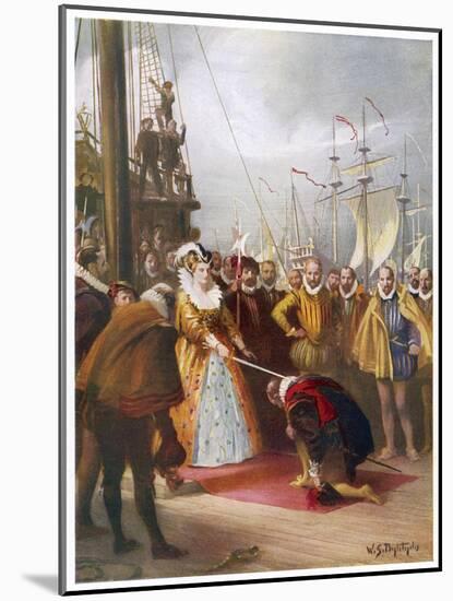 Queen Elizabeth I Knights Francis Drake on His Ship "Golden Hind" after His Round the World Voyage-W.s. Bagdatopulos-Mounted Art Print