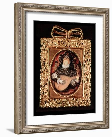 Queen Elizabeth I Playing the Lute (Miniature)-Nicholas Hilliard-Framed Giclee Print
