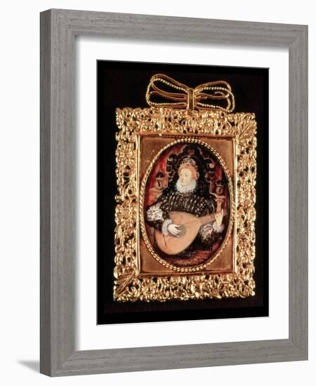 Queen Elizabeth I Playing the Lute (Miniature)-Nicholas Hilliard-Framed Giclee Print