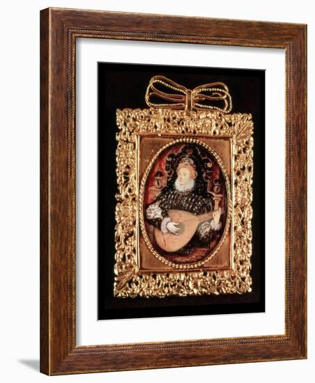 Queen Elizabeth I Playing the Lute (Miniature)-Nicholas Hilliard-Framed Giclee Print