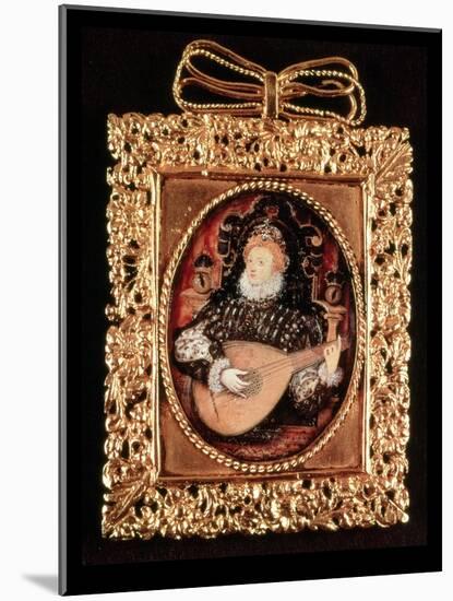 Queen Elizabeth I Playing the Lute (Miniature)-Nicholas Hilliard-Mounted Giclee Print