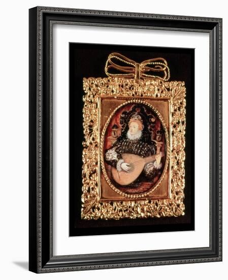 Queen Elizabeth I Playing the Lute (Miniature)-Nicholas Hilliard-Framed Giclee Print