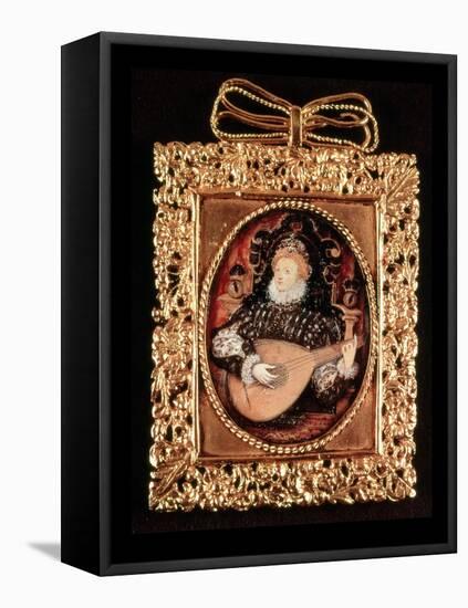 Queen Elizabeth I Playing the Lute (Miniature)-Nicholas Hilliard-Framed Premier Image Canvas