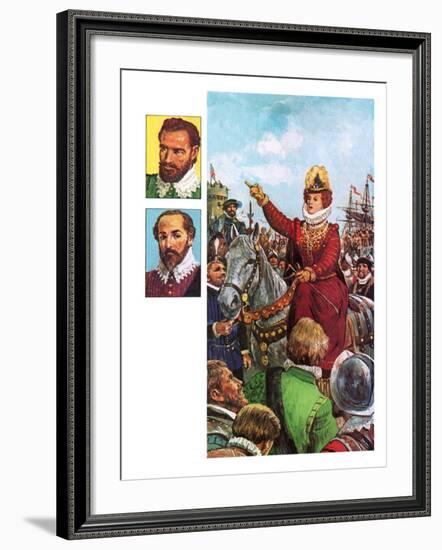 Queen Elizabeth I's Armada Speech-Clive Uptton-Framed Giclee Print