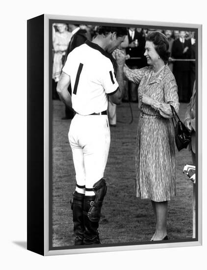 Queen Elizabeth II and Prince Charles, July 1985-null-Framed Premier Image Canvas