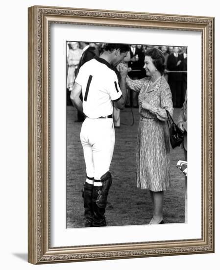 Queen Elizabeth II and Prince Charles, July 1985-null-Framed Photographic Print