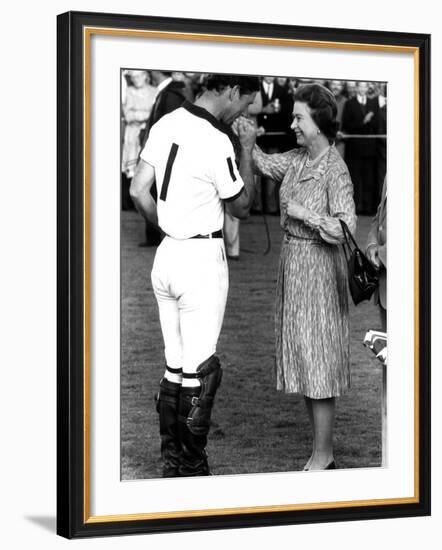 Queen Elizabeth II and Prince Charles, July 1985-null-Framed Photographic Print