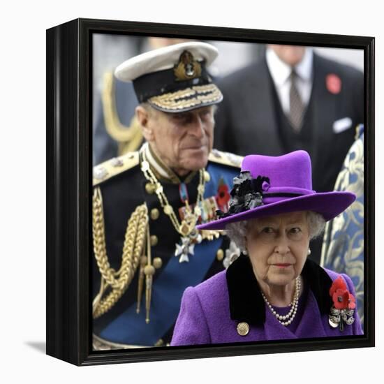 Queen Elizabeth II and Prince Philip Arrive for Remembrance Day Service, Westminster Abbey, London-null-Framed Premier Image Canvas