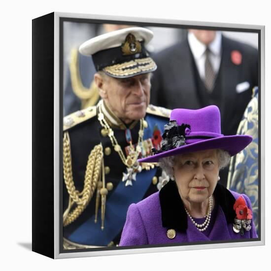 Queen Elizabeth II and Prince Philip Arrive for Remembrance Day Service, Westminster Abbey, London-null-Framed Premier Image Canvas