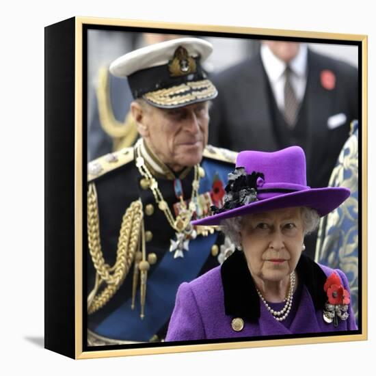 Queen Elizabeth II and Prince Philip Arrive for Remembrance Day Service, Westminster Abbey, London-null-Framed Premier Image Canvas