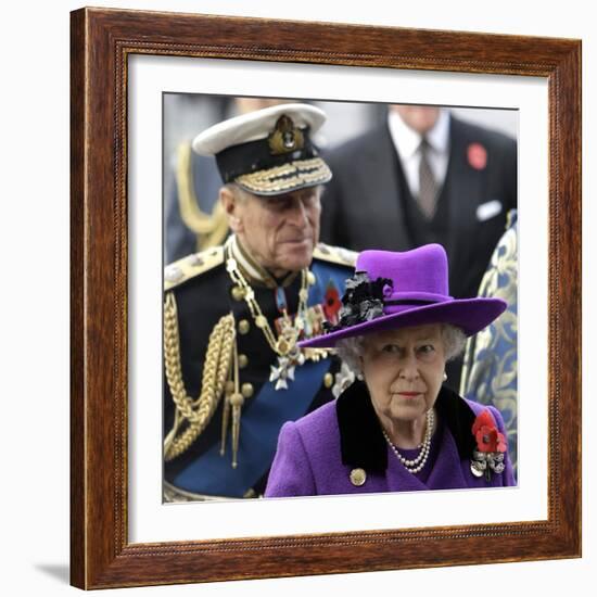 Queen Elizabeth II and Prince Philip Arrive for Remembrance Day Service, Westminster Abbey, London-null-Framed Photographic Print