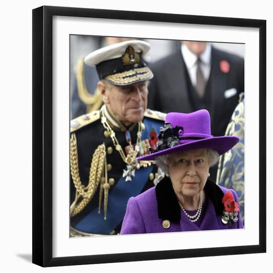 Queen Elizabeth II and Prince Philip Arrive for Remembrance Day Service, Westminster Abbey, London-null-Framed Photographic Print