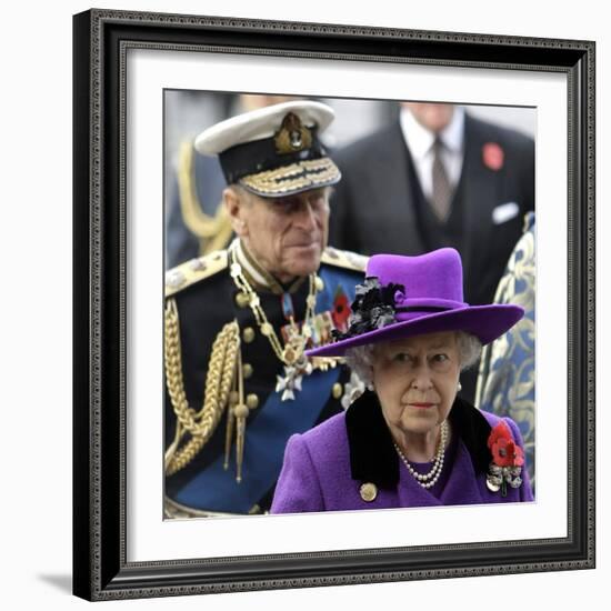 Queen Elizabeth II and Prince Philip Arrive for Remembrance Day Service, Westminster Abbey, London-null-Framed Photographic Print