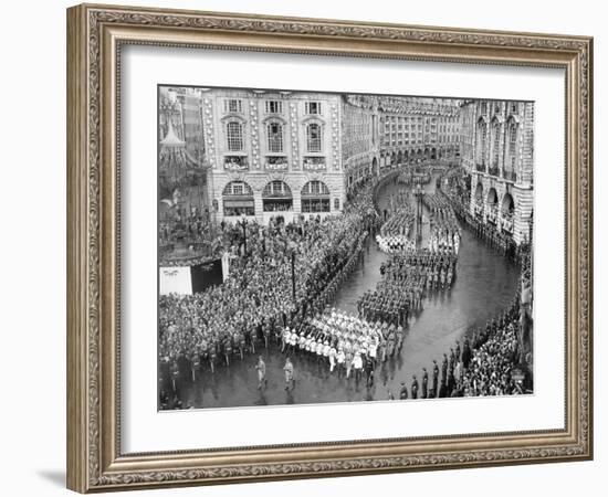 Queen Elizabeth II Coronation, procession at Piccadilly Circus-Associated Newspapers-Framed Photo