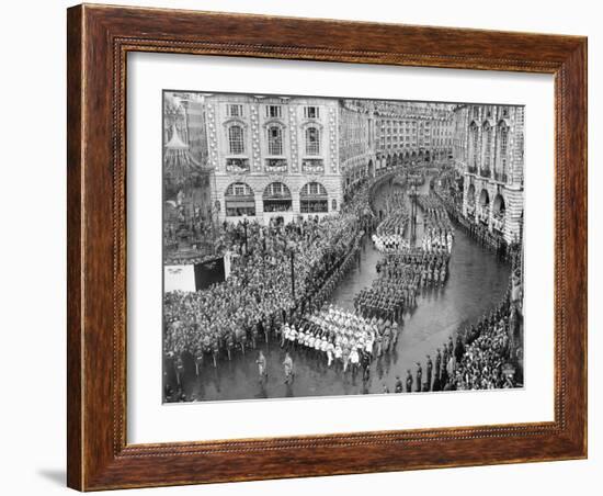 Queen Elizabeth II Coronation, procession at Piccadilly Circus-Associated Newspapers-Framed Photo
