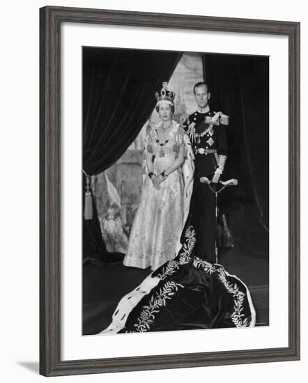 Queen Elizabeth II in Coronation Robes and Duke of Edinburgh, England-Cecil Beaton-Framed Photographic Print