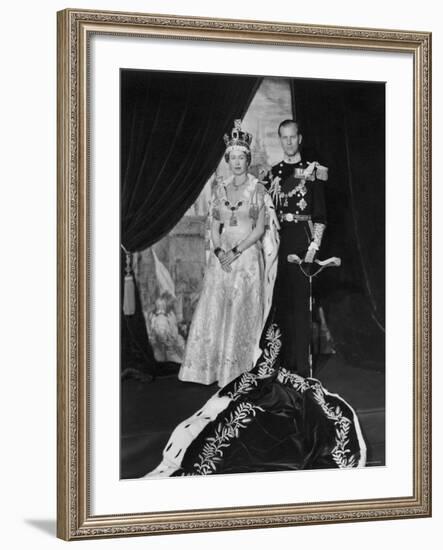 Queen Elizabeth II in Coronation Robes and Duke of Edinburgh, England-Cecil Beaton-Framed Photographic Print