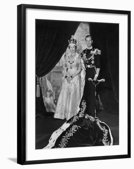 Queen Elizabeth II in Coronation Robes and Duke of Edinburgh, England-Cecil Beaton-Framed Photographic Print