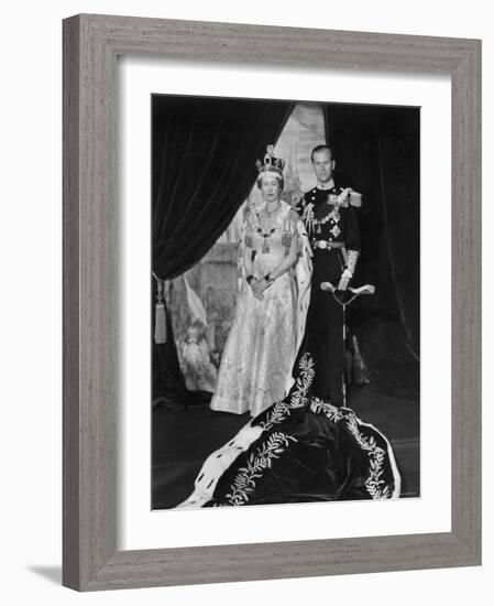 Queen Elizabeth II in Coronation Robes and Duke of Edinburgh, England-Cecil Beaton-Framed Photographic Print