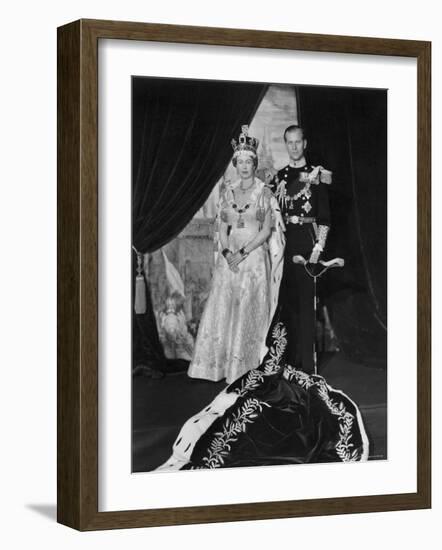 Queen Elizabeth II in Coronation Robes and Duke of Edinburgh, England-Cecil Beaton-Framed Photographic Print