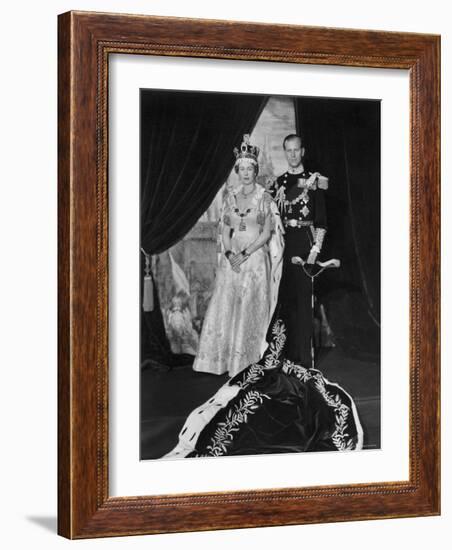 Queen Elizabeth II in Coronation Robes and Duke of Edinburgh, England-Cecil Beaton-Framed Photographic Print