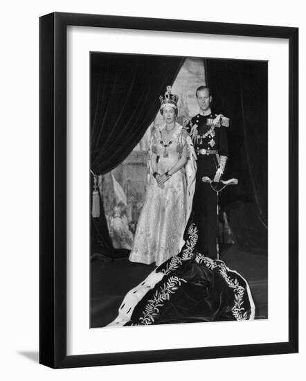 Queen Elizabeth II in Coronation Robes and Duke of Edinburgh, England-Cecil Beaton-Framed Photographic Print