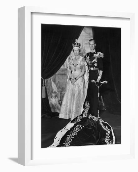 Queen Elizabeth II in Coronation Robes and Duke of Edinburgh, England-Cecil Beaton-Framed Photographic Print