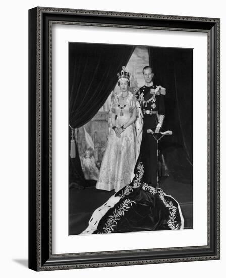 Queen Elizabeth II in Coronation Robes and Duke of Edinburgh, England-Cecil Beaton-Framed Photographic Print