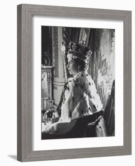 Queen Elizabeth II in Coronation Robes, England, c.1953-Cecil Beaton-Framed Photographic Print