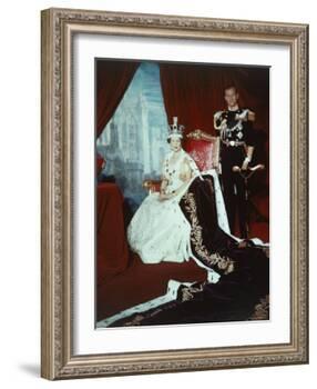 Queen Elizabeth II in Coronation Robes with the Duke of Edinburgh, England-Cecil Beaton-Framed Photographic Print