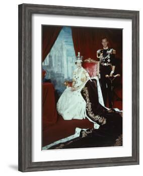 Queen Elizabeth II in Coronation Robes with the Duke of Edinburgh, England-Cecil Beaton-Framed Photographic Print