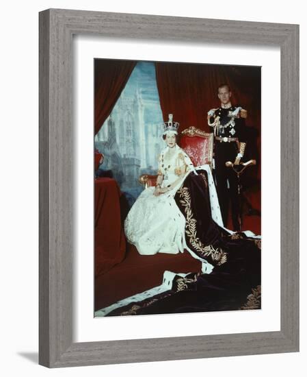 Queen Elizabeth II in Coronation Robes with the Duke of Edinburgh, England-Cecil Beaton-Framed Photographic Print