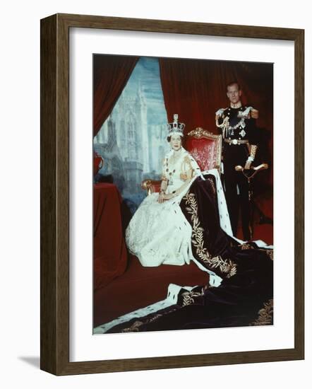 Queen Elizabeth II in Coronation Robes with the Duke of Edinburgh, England-Cecil Beaton-Framed Photographic Print