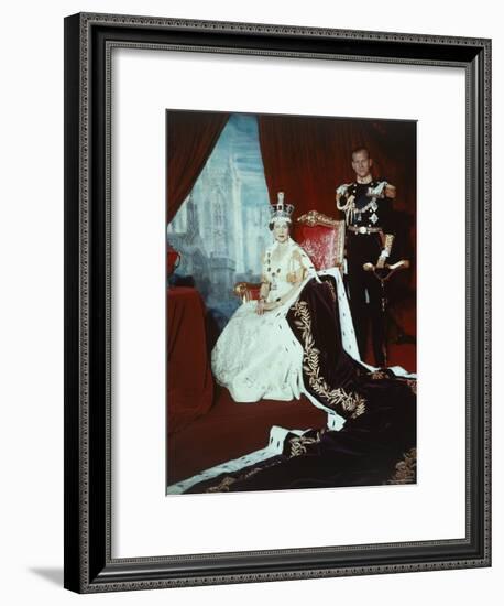 Queen Elizabeth II in Coronation Robes with the Duke of Edinburgh, England-Cecil Beaton-Framed Photographic Print