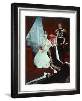 Queen Elizabeth II in Coronation Robes with the Duke of Edinburgh, England-Cecil Beaton-Framed Photographic Print