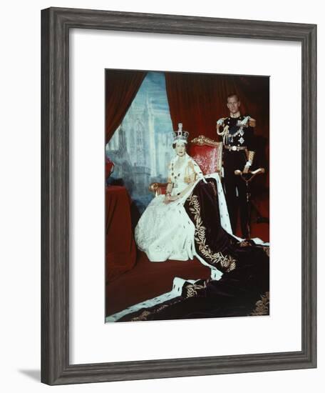 Queen Elizabeth II in Coronation Robes with the Duke of Edinburgh, England-Cecil Beaton-Framed Photographic Print