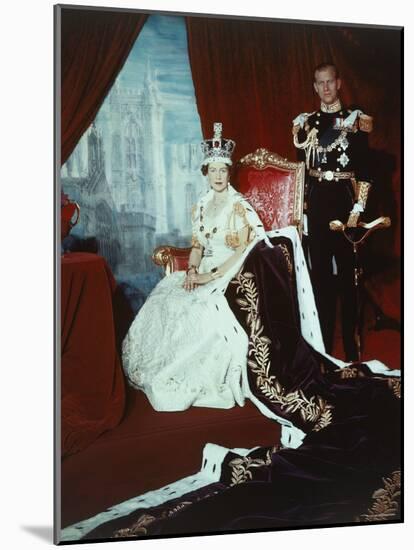 Queen Elizabeth II in Coronation Robes with the Duke of Edinburgh, England-Cecil Beaton-Mounted Photographic Print