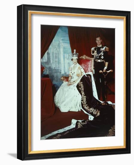 Queen Elizabeth II in Coronation Robes with the Duke of Edinburgh, England-Cecil Beaton-Framed Photographic Print