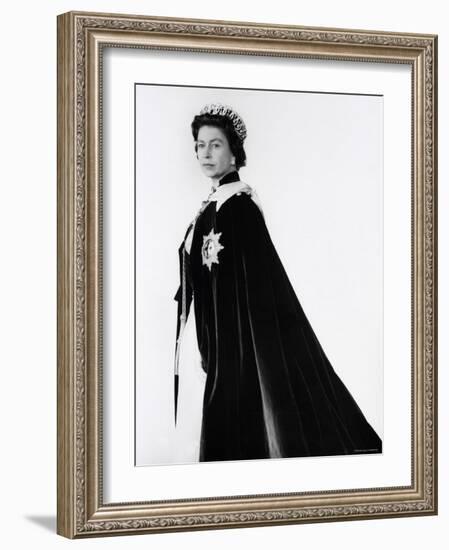 Queen Elizabeth II in Robes and Wearing the Order of the Garter, England-Cecil Beaton-Framed Photographic Print