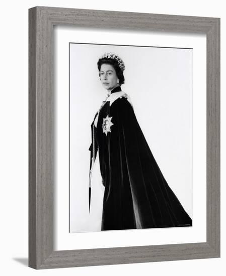 Queen Elizabeth II in Robes and Wearing the Order of the Garter, England-Cecil Beaton-Framed Photographic Print