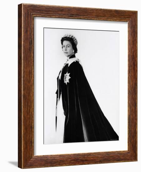 Queen Elizabeth II in Robes and Wearing the Order of the Garter, England-Cecil Beaton-Framed Photographic Print