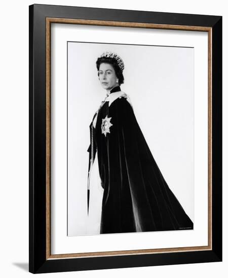 Queen Elizabeth II in Robes and Wearing the Order of the Garter, England-Cecil Beaton-Framed Photographic Print